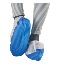 Sovrascarpe monouso Dual Barrier - antiscivolo - taglia unica - PLP - bianco/blu - Worker - conf. 50 pezzi