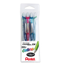 Roller scatto Energel XM - punta 0,7 mm - colori assortiti - Pentel - astuccio 4 pezzi