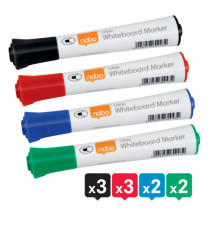 Pennarelli Glide per lavagne bianche -  punta tonda - colori assortiti - Nobo - astuccio 10 pezzi