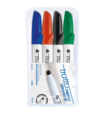 Pennarello a secco Tratto Memo per lavagne cancellabili  - punta a scalpello - tratto 6,5mm - astuccio 4 colori - Tratto