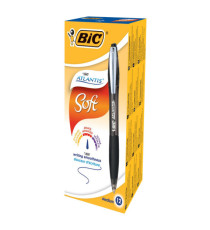 Penne a sfera a scatto Atlantis Soft - punta 1,0mm - nero  - clip in metallo - Bic - conf. 12 pezzi