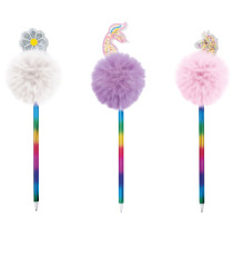 Penne a sfera Bright - pom pom e paillette - fantasie assortite - Lebez - expo 12 pezzi Penne a sfera Bright - pom pom e paillette - fantasie assortite - Lebez - expo 12 pezzi