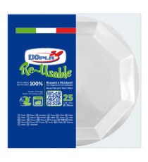 Piatto frutta riutilizzabile - ottagonale - diametro 17 cm - PS reuse - bianco - Dopla - conf. 25 pezzi