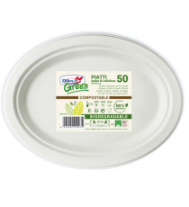 Piatto piano monouso - ovale - 26 x 19,5 cm - cellulosa - bianco - Dopla Green - conf. 50 pezzi Piatto piano monouso - ovale - 26 x 19,5 cm - cellulosa - bianco - Dopla Green - conf. 50 pezzi