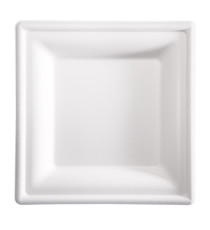 Piatto piano monouso - quadrato - 20 x 20 cm - canna da zucchero - bianco - Signor Bio - conf. 50 pezzi