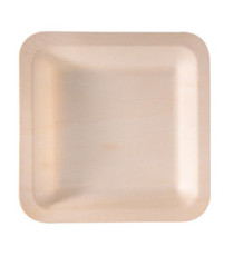 Piatto piano monouso - quadrato - 21,5 x 21,5 cm - legno - colore naturale - Signor Bio - conf. 50 pezzi