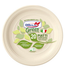 Piatto piano monouso - rotondo - diametro 22 cm - Mater-Bi - avorio - Dopla Green - conf. 20 pezzi