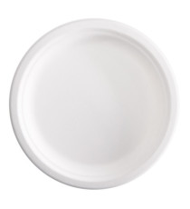 Piatto piano monouso - rotondo - diametro 23 cm - canna da zucchero - bianco - Signor Bio - conf. 125 pezzi