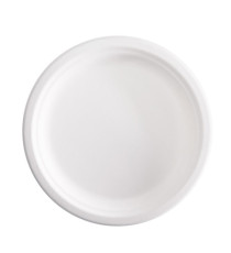 Piatto piano monouso - rotondo - diametro 23 cm - canna da zucchero - bianco - Signor Bio - conf. 50 pezzi