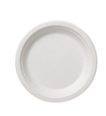 Piatto piano monouso Bio - rotondo - diametro 22 cm - cellulosa/canna da zucchero - bianco - Leone - conf. 50 pezzi