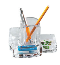 Portacancelleria con portapenne - acrilico - 15 x 10 x 9 cm - trasparente - Lebez
