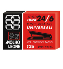 Punti 126 - 24/6 - metallo - Molho Leone - conf. 1000 pezzi Punti 126 - 24/6 - metallo - Molho Leone - conf. 1000 pezzi