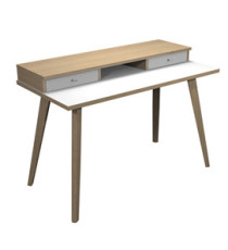Postazione Home-Office - con sopralzo - gambe in legno -120 x 60 x H 74,4 cm - bianco / rovere Postazione Home-Office - con sopralzo - gambe in legno -120 x 60 x H 74,4 cm - bianco / rovere