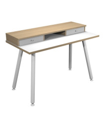 Postazione Home-Office - con sopralzo - gambe in metallo -120 x 60 x H 74,4 cm - bianco / rovere Postazione Home-Office - con sopralzo - gambe in metallo -120 x 60 x H 74,4 cm - bianco / rovere
