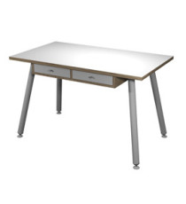 Postazione Home-Office - con sottopiano - gambe in metallo -120 x 60 x H 74,4 cm - bianco / rovere Postazione Home-Office - con sottopiano - gambe in metallo -120 x 60 x H 74,4 cm - bianco / rovere