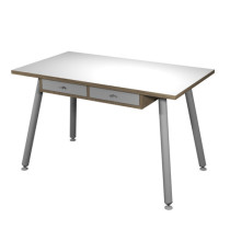 Postazione Home-Office - con sottopiano - gambe in metallo -120 x 60 x H 74,4 cm - bianco / rovere Postazione Home-Office - con sottopiano - gambe in metallo -120 x 60 x H 74,4 cm - bianco / rovere