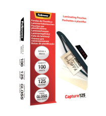 Pouches Capture125 - 54x86 mm - 2x125 micron - Fellowes - scatola 100 pezzi Pouches Capture125 - 54x86 mm - 2x125 micron - Fellowes - scatola 100 pezzi