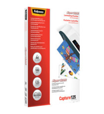 Pouches Capture125 Superquick - A4 - 216x303 mm - 2x125 micron - Fellowes - scatola 100 pezzi Pouches Capture125 Superquick - A4 - 216x303 mm - 2x125 micron - Fellowes - scatola 100 pezzi