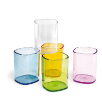 Portapenne a bicchiere - 6,5x6,5x9,5 cm - trasparente arancio - Arda