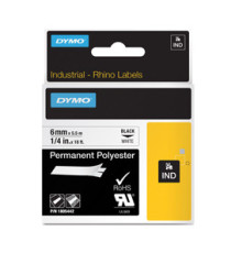 Nastro Rhino 18483 - 12 mm x 5,5 mt - poliestere - permanente - nero/bianco - Dymo