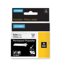 Nastro Rhino 18483 - 12 mm x 5,5 mt - poliestere - permanente - nero/bianco - Dymo