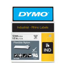Nastro Rhino 18488 - 12 mm x 3,5 mt - nylon flessibile - nero/bianco - Dymo