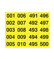 Numero adesivo da 001 a 500 - 45 x 24 mm - 10 et/fg - 50 fogli - nero/giallo