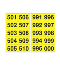 Numero adesivo da 501 a 999 - 45 x 24 mm - 10 et/fg - 50 fogli - nero/giallo