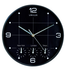 Orologio da parete On Time - 4 fusi orari - diametro 30 cm - nero - Unilux