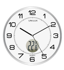 Orologio da parete Tempus - con termometro - diametro 30 cm - bianco - Unilux