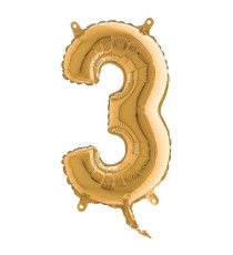 Palloncino - numero 3 - H 36 cm - mylar - oro - Big party Palloncino - numero 3 - H 36 cm - mylar - oro - Big party