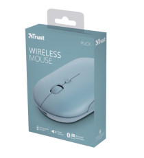 Mouse Puck - ultrasottile - wireless - ricaricabile - azzurro - Trust