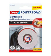 Nastro biadesivo Powerbond Ultra Strong - 19 mm x 1,5 m - acrilico - bianco - Tesa