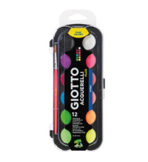 Pastiglia Acquerello - diametro 30mm - colori assortiti fluo - Giotto - astuccio da 12 pezzi