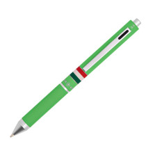 Penna a sfera a scatto multifunzione - fusto verde chiaro gommato Italia - Osama