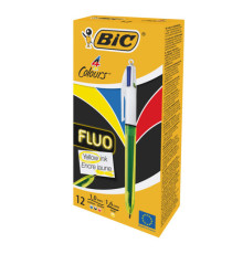Penna a sfera a scatto multifunzione 4 Colors Fluo  - punta 1,0/1,6mm - 4 colori fluo - fusto giallo fluorescente - Bic Penna a sfera a scatto multifunzione 4 Colors Fluo  - punta 1,0/1,6mm - 4 colori fluo - fusto giallo fluorescente - Bic