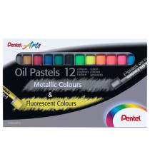 Pastelli a olio - lunghezza 60 mm - colori fluo e metal assortiti - Pentel - astuccio 12 pezzi Pastelli a olio - lunghezza 60 mm - colori fluo e metal assortiti - Pentel - astuccio 12 pezzi