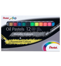 Pastelli a olio - lunghezza 60 mm - colori fluo e metal assortiti - Pentel - astuccio 12 pezzi Pastelli a olio - lunghezza 60 mm - colori fluo e metal assortiti - Pentel - astuccio 12 pezzi
