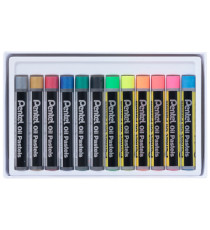 Pastelli a olio - lunghezza 60 mm - colori fluo e metal assortiti - Pentel - astuccio 12 pezzi Pastelli a olio - lunghezza 60 mm - colori fluo e metal assortiti - Pentel - astuccio 12 pezzi