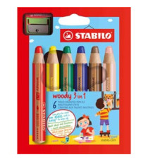Pastelli Woody 3 in 1 - diametro mina 10 mm - con temperino - Stabilo - astuccio 6 pezzi Pastelli Woody 3 in 1 - diametro mina 10 mm - con temperino - Stabilo - astuccio 6 pezzi