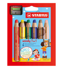 Pastelli Woody 3 in 1 - diametro mina 10 mm - con temperino - Stabilo - astuccio 6 pezzi Pastelli Woody 3 in 1 - diametro mina 10 mm - con temperino - Stabilo - astuccio 6 pezzi