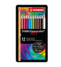 Pastello Aquacolor 1612 - tratto 2,80 mm - colori assortiti - Stabilo - astuccio in metallo 12 pezzi Pastello Aquacolor 1612 - tratto 2,80 mm - colori assortiti - Stabilo - astuccio in metallo 12 pezzi