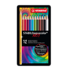 Pastello Aquacolor 1612 - tratto 2,80 mm - colori assortiti - Stabilo - astuccio in metallo 12 pezzi