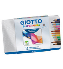 Pastello Supermina - mina 3,8 mm - colori assortiti - Giotto - astuccio in metallo 12 pezzi