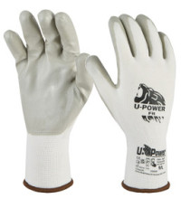 Guanti di protezione FIT - con polsino giallo - taglia 08 - bianco/grigio - U-Power Guanti di protezione FIT - con polsino giallo - taglia 08 - bianco/grigio - U-Power