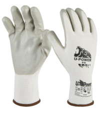Guanti di protezione FIT - con polsino marrone - taglia 09 - bianco/grigio - U-Power Guanti di protezione FIT - con polsino marrone - taglia 09 - bianco/grigio - U-Power