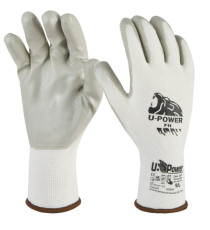 Guanti di protezione FIT - con polsino marrone - taglia 09 - bianco/grigio - U-Power Guanti di protezione FIT - con polsino marrone - taglia 09 - bianco/grigio - U-Power