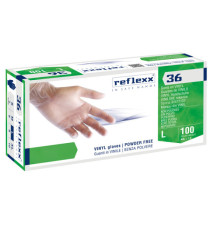 Guanti in vinile R36 - s/polvere - tg L - bianco - Reflexx - conf. 100 pezzi Guanti in vinile R36 - s/polvere - tg L - bianco - Reflexx - conf. 100 pezzi