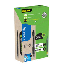 Penna roller gel scatto G-2+ - punta 0,7 mm - 12 refill inclusi - nero - Pilot - conf. 12 pezzi