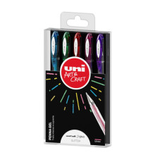 Penna sfera gel Uni Ball Signo - punta 1,0 mm - colori assortiti glitter - Uni Mitsubishi - astuccio 5 pezzi Penna sfera gel Uni Ball Signo - punta 1,0 mm - colori assortiti glitter - Uni Mitsubishi - astuccio 5 pezzi